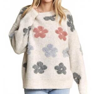 NEW MADELYN puff flower sweater in beige